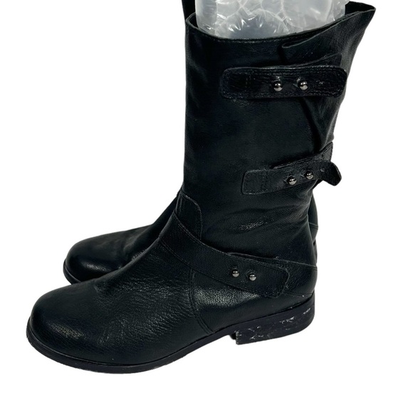 EILEEN FISHER Black Leather Moto Boots with Straps and Side Zips Size 7 - Picture 3 of 9